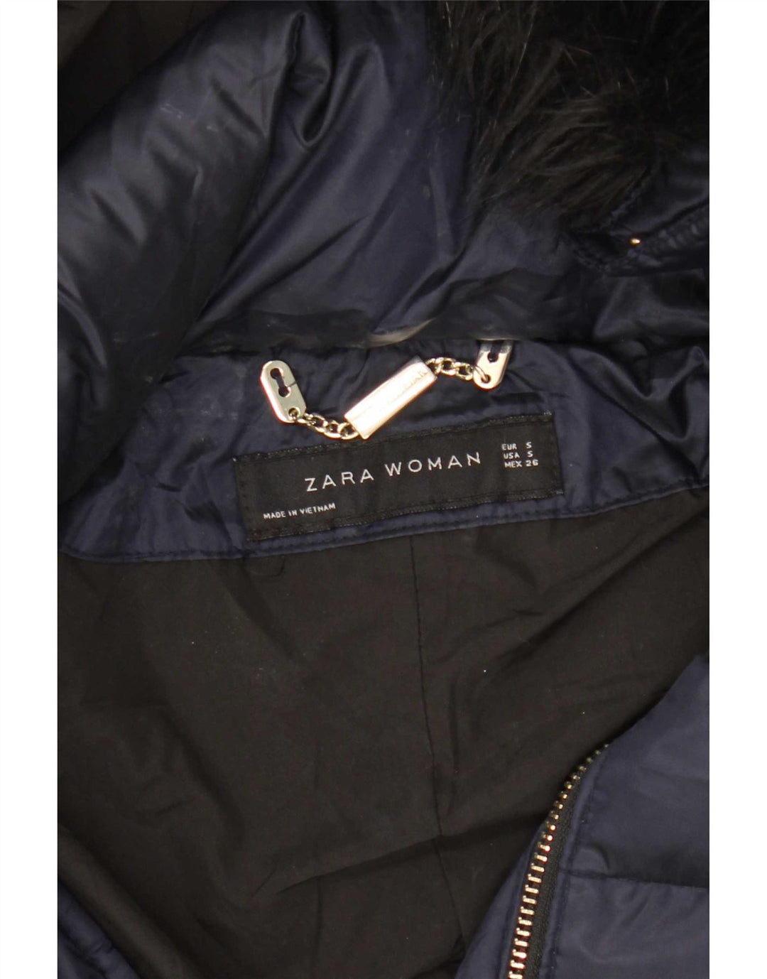 Женское стеганое пальто с капюшоном Zara UK 10, маленький размер, темно-синий, полиэстер