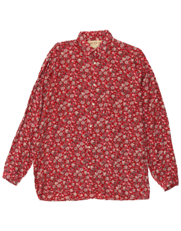 VINTAGE Mens Shirt Medium Red Floral