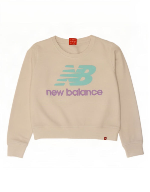 Женский укороченный свитшот с графическим рисунком New Balance, Великобритания 14, средний белый хлопок