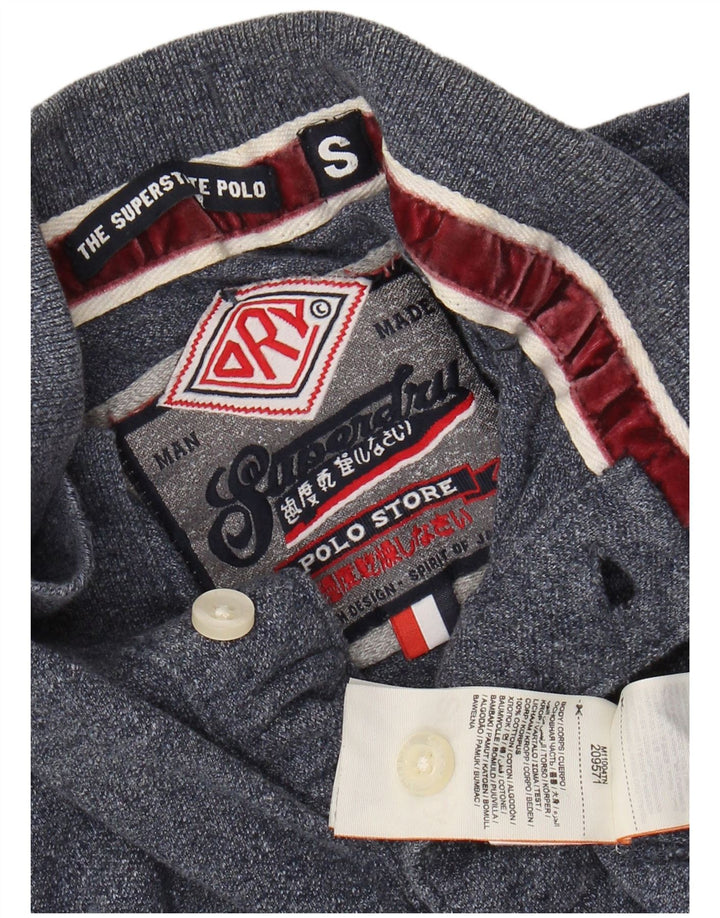 SUPERDRY Мужская рубашка поло с длинным рукавом с графическим рисунком, маленькая, темно-синяя, хлопковая