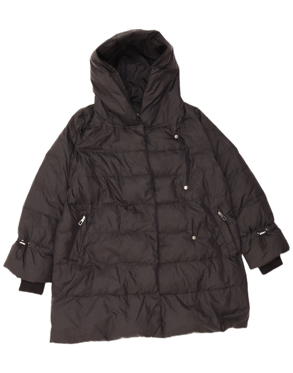 Женское стеганое пальто с капюшоном Zara UK 14, средний черный, полиамид