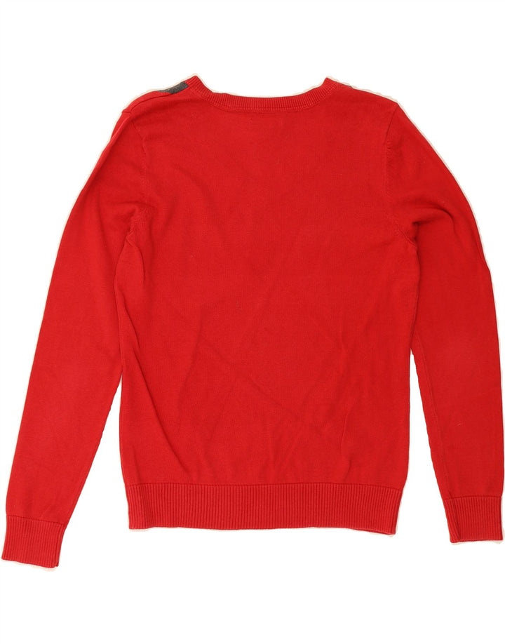 IZOD Womens V-Neck Jumper Sweater UK 14 Medium Red Argyle/Diamond Cotton Vintage Izod and Second-Hand Izod from Messina Hembry 