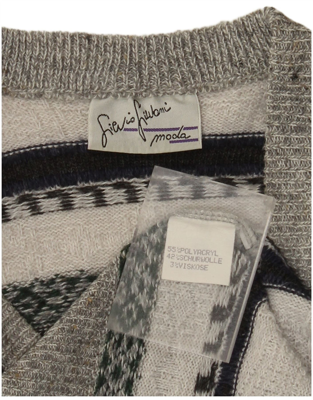 ВИНТАЖНАЯ мужская майка-майка из полиакрилового волокна среднего серого цвета в полоску