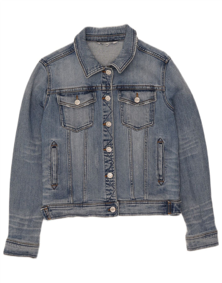 Женская укороченная джинсовая куртка Zara UK 12, хлопок среднего синего цвета