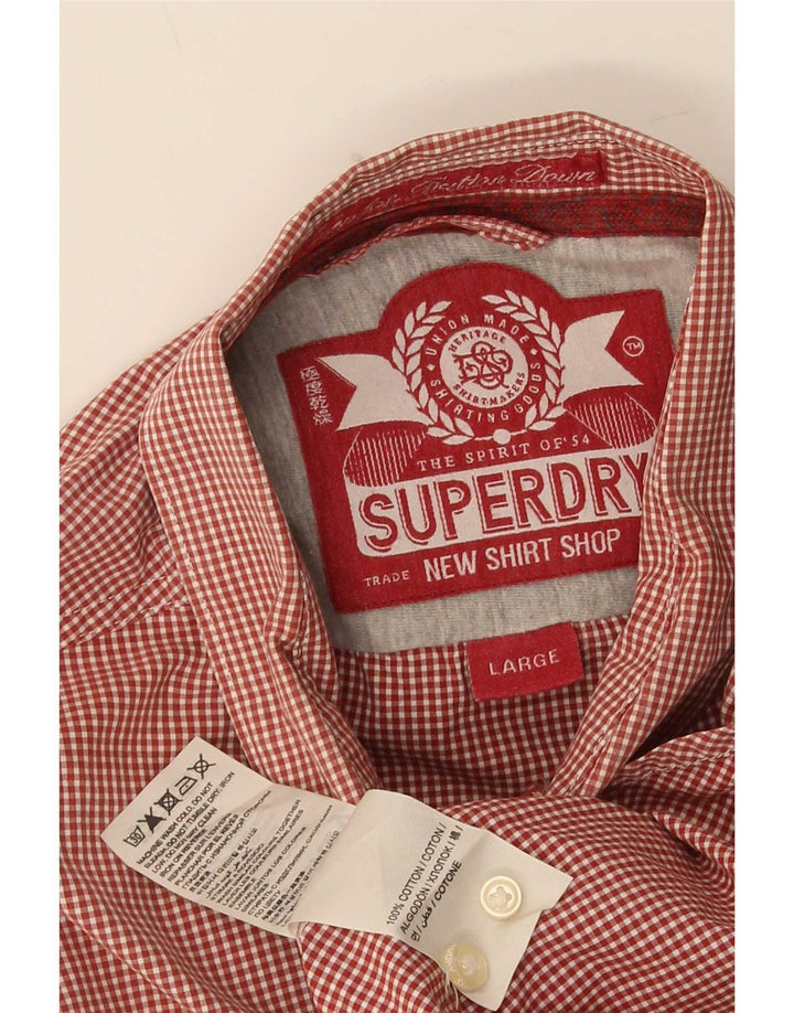 Мужская рубашка Superdry, большая красная хлопковая клетка в мелкую клетку