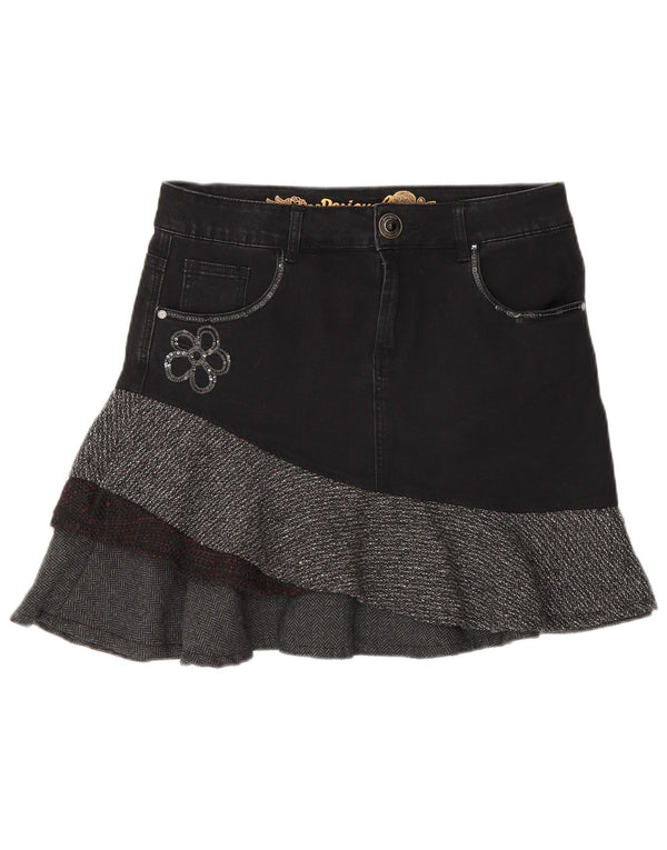 Женская асимметричная джинсовая юбка Desigual EU 40 Medium W30 Серая с узором «в елочку»