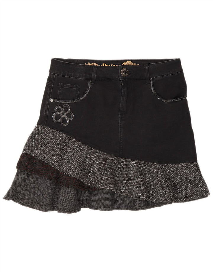 Женская асимметричная джинсовая юбка Desigual EU 40 Medium W30 Серая с узором «в елочку»