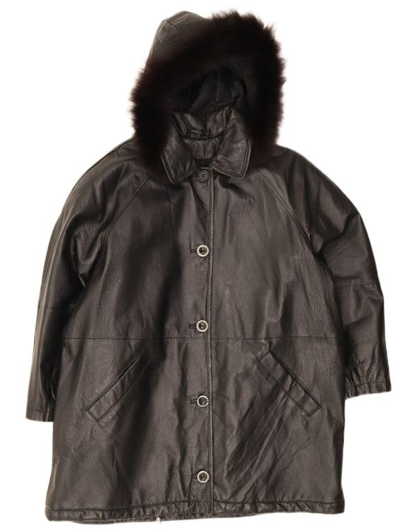 Privilegi Женское кожаное пальто оверсайз с капюшоном IT 44 Medium Black Leather