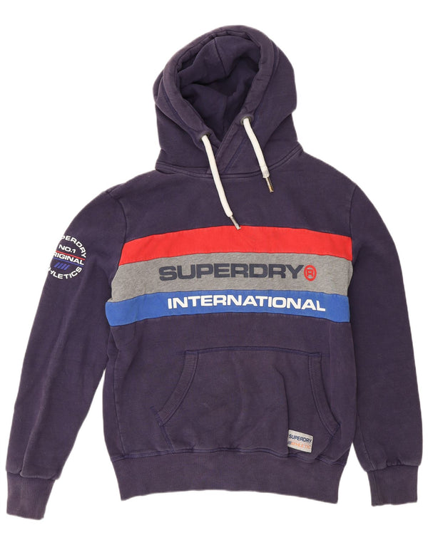 Мужской джемпер с капюшоном Superdry, большой размер, темно-синий, хлопок с цветными блоками