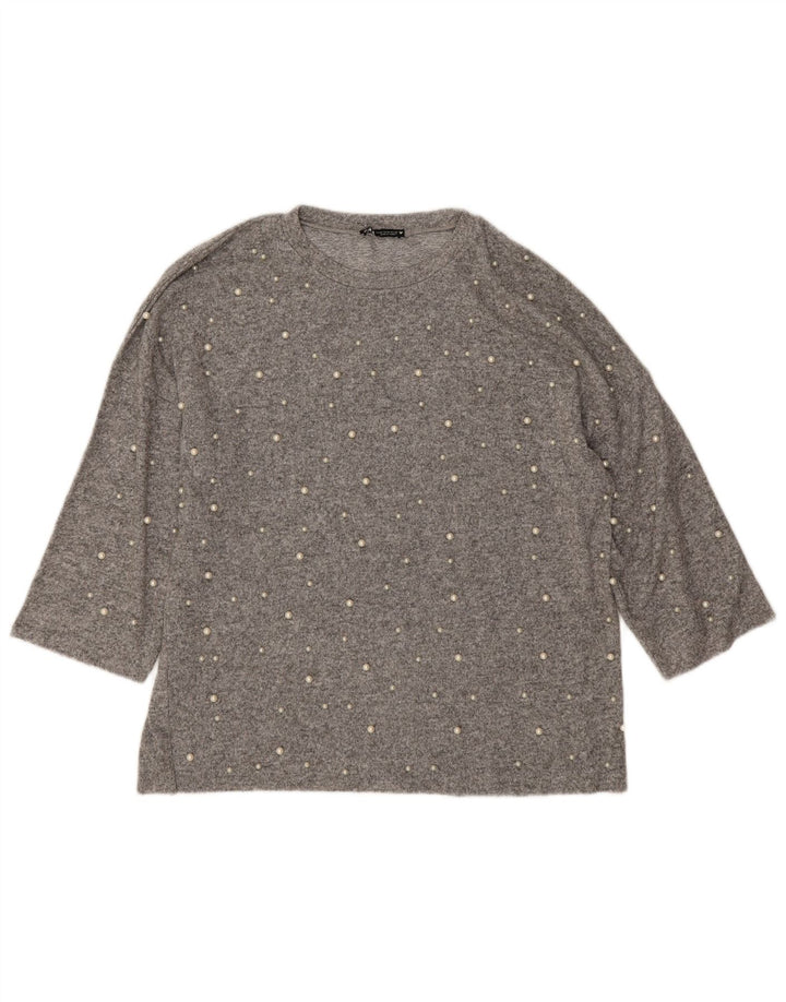 Женский свободный джемпер с круглым вырезом Zara UK 14, средний серый цвет