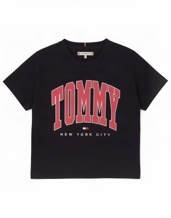 Футболка с рисунком Tommy Hilfiger для девочек 11–12 лет, темно-синяя