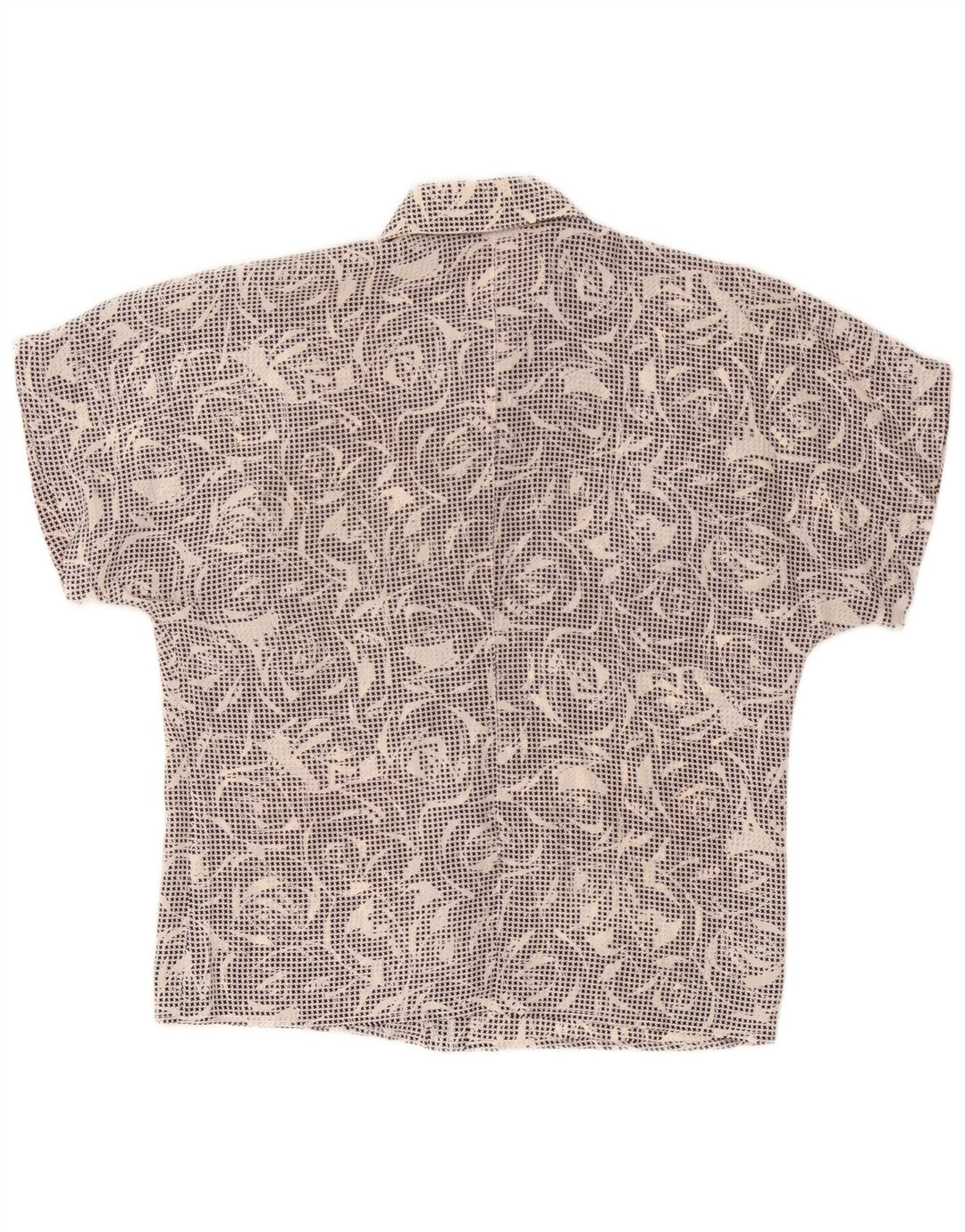 Винтажная женская рубашка с коротким рукавом UK 14, средний черный с узором «гусиные лапки»