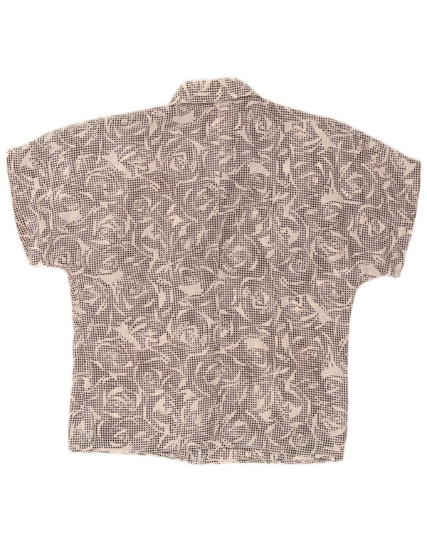 Винтажная женская рубашка с коротким рукавом UK 14, средний черный с узором «гусиные лапки»