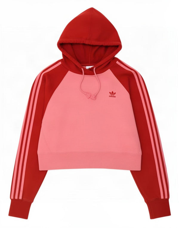 Женский укороченный джемпер с капюшоном Adidas Oversized UK 6 XS, розовый, хлопок с цветными блоками