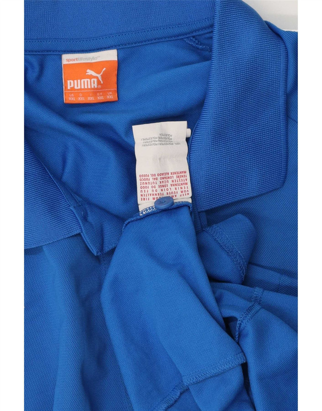 Мужская рубашка-поло Puma 2XL, синяя, полиэстер с цветными блоками