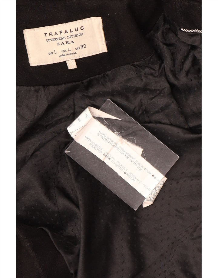 Женское двубортное пальто Zara Trafaluc UK 14, большой черный полиэстер