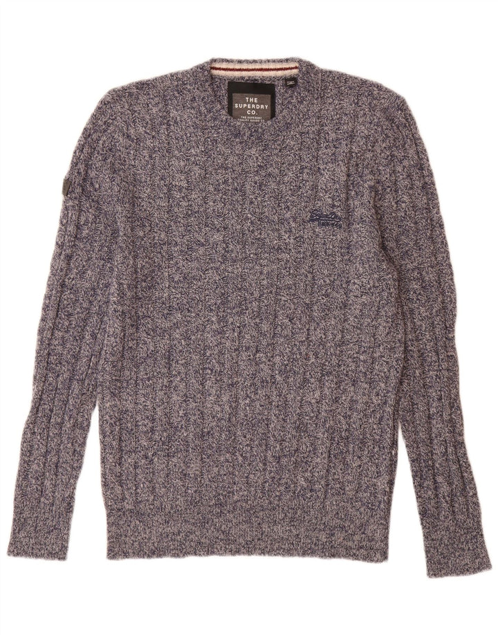 Мужской свитер Superdry с круглым вырезом, большой темно-синий в крапинку из овечьей шерсти