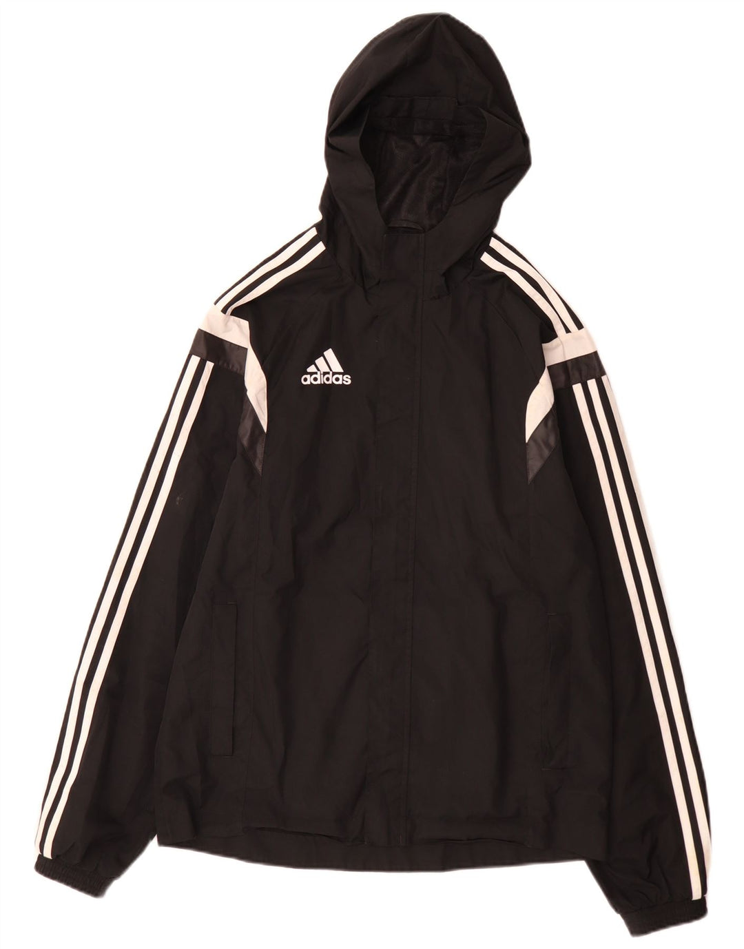 Мужская дождевик Adidas с капюшоном UK 36, маленький черный полиэстер с цветными блоками