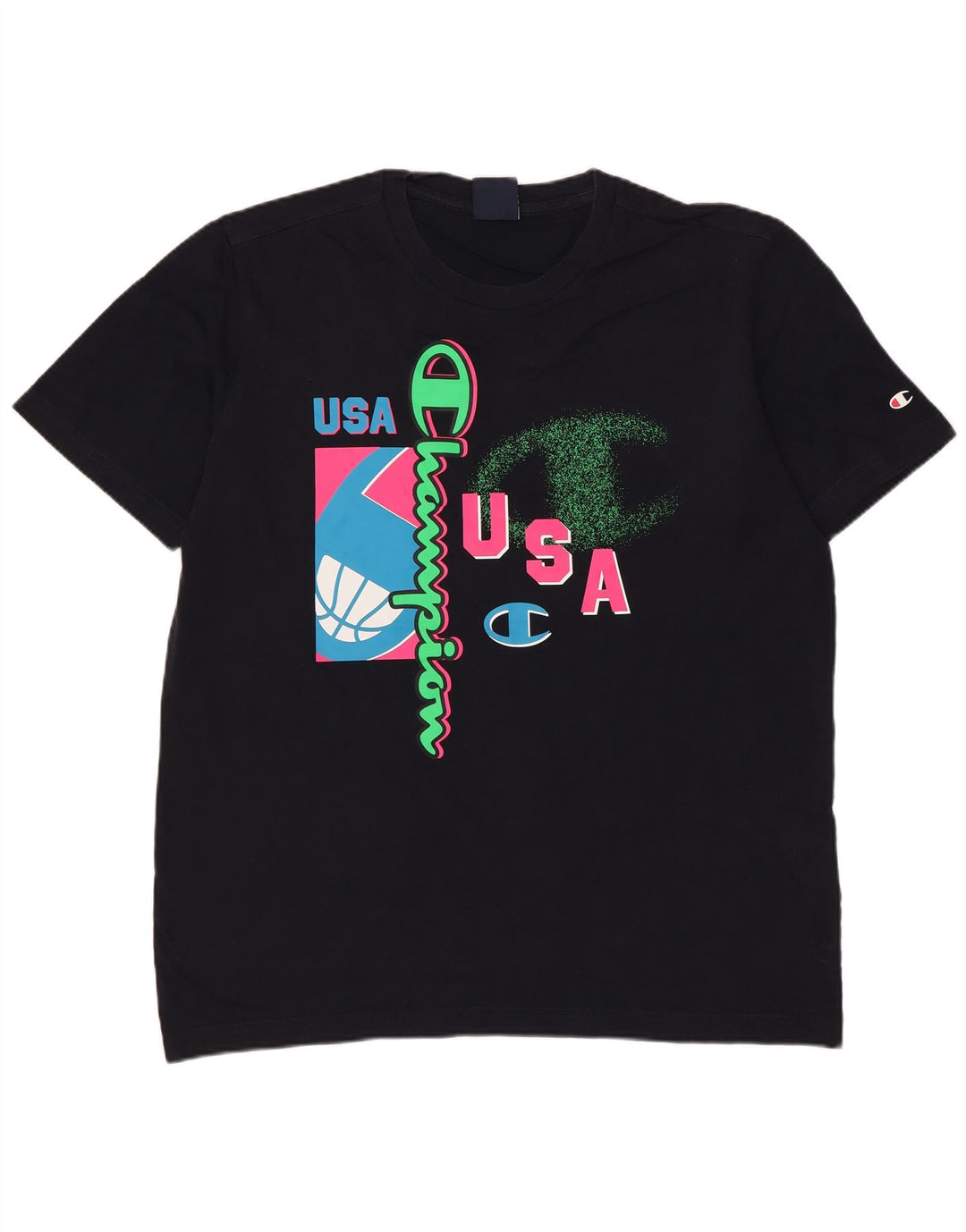 Мужская футболка с рисунком Champion, топ среднего размера, темно-синий, хлопок