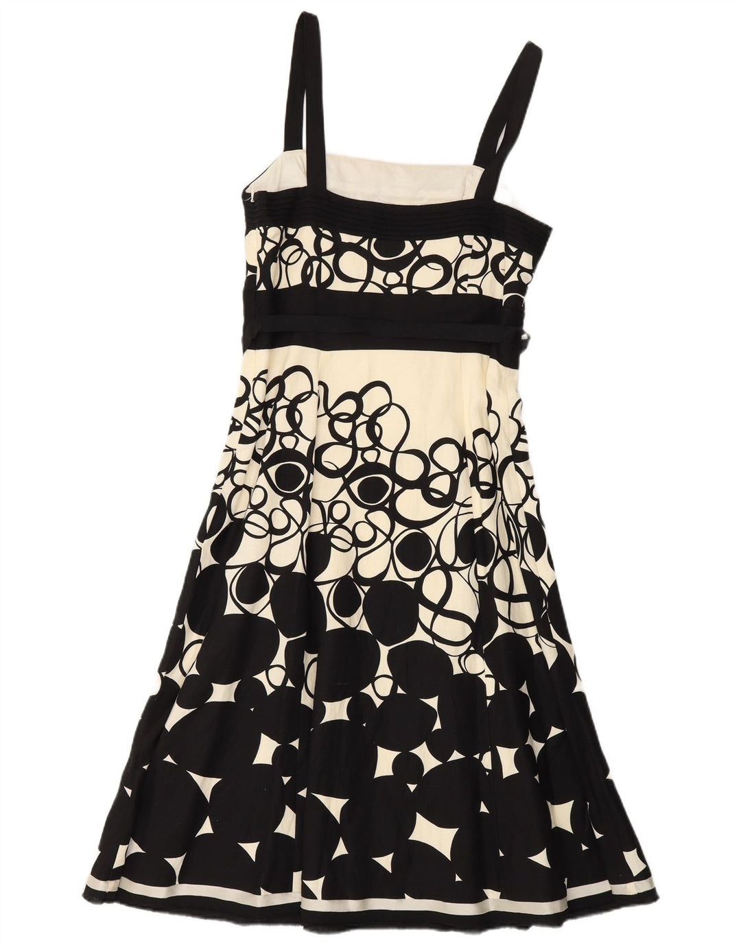 MONSOON Womens Sleeveless A-Line Dress UK 10 Small  Black Geometric Linen