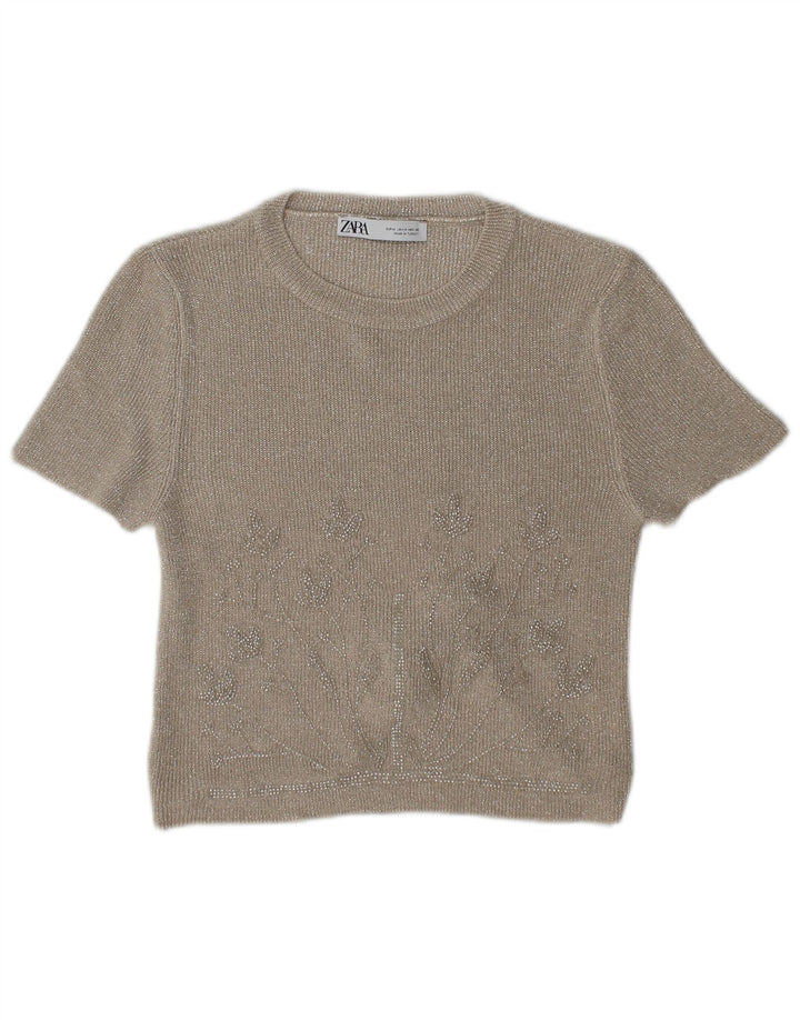 Женская укороченная блузка Zara UK 12, средний бежевый