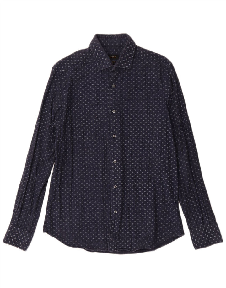 Мужская рубашка Massimo Dutti среднего размера, темно-синяя, хлопок с пейсли
