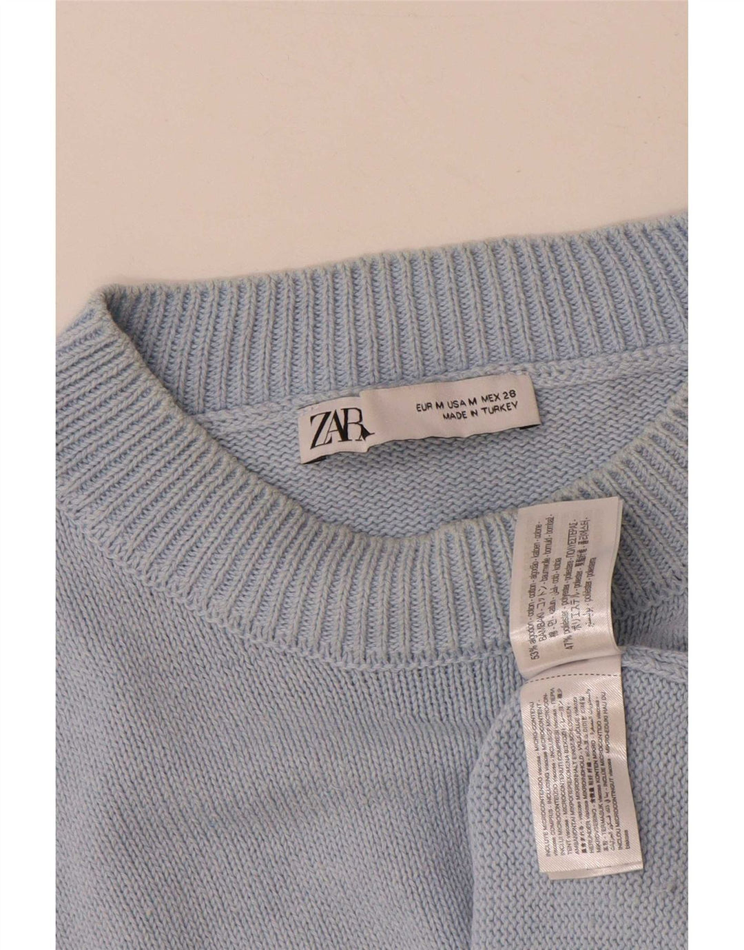Женский свободный джемпер с круглым вырезом Zara UK 14, хлопковый средний синий цвет