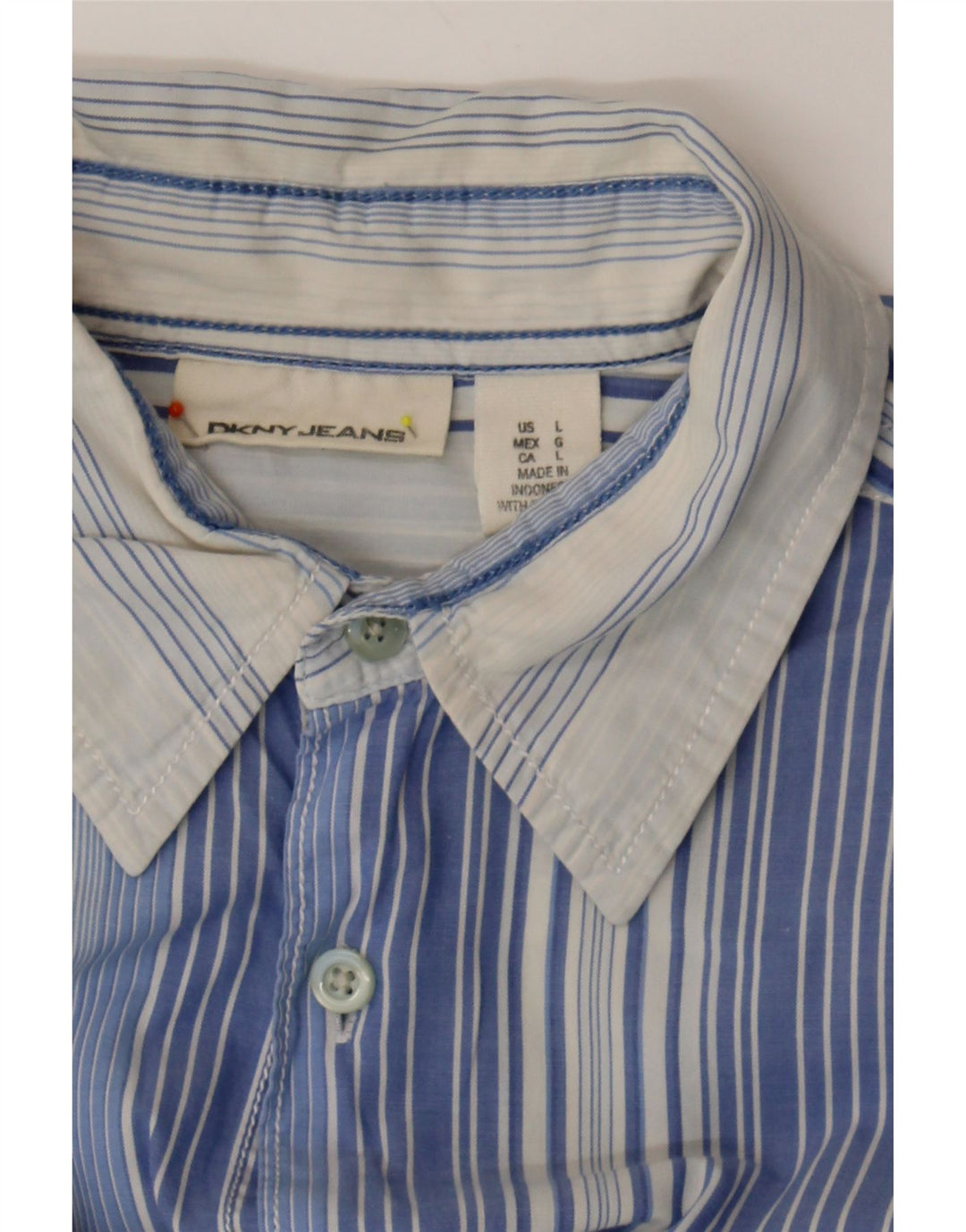 DKNY Mens Shirt Large Blue Striped Cotton Classic Vintage Dkny and Second-Hand Dkny from Messina Hembry 
