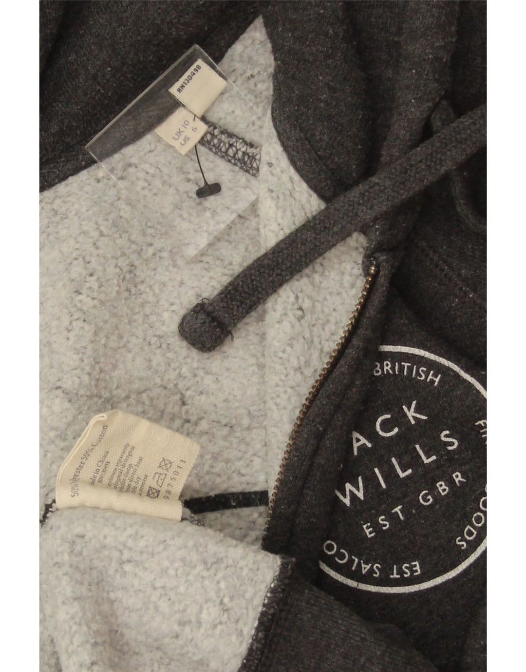 Женский свитер с капюшоном и молнией с графическим рисунком Jack Wills, Великобритания, 10, маленький, серый, полиэстер