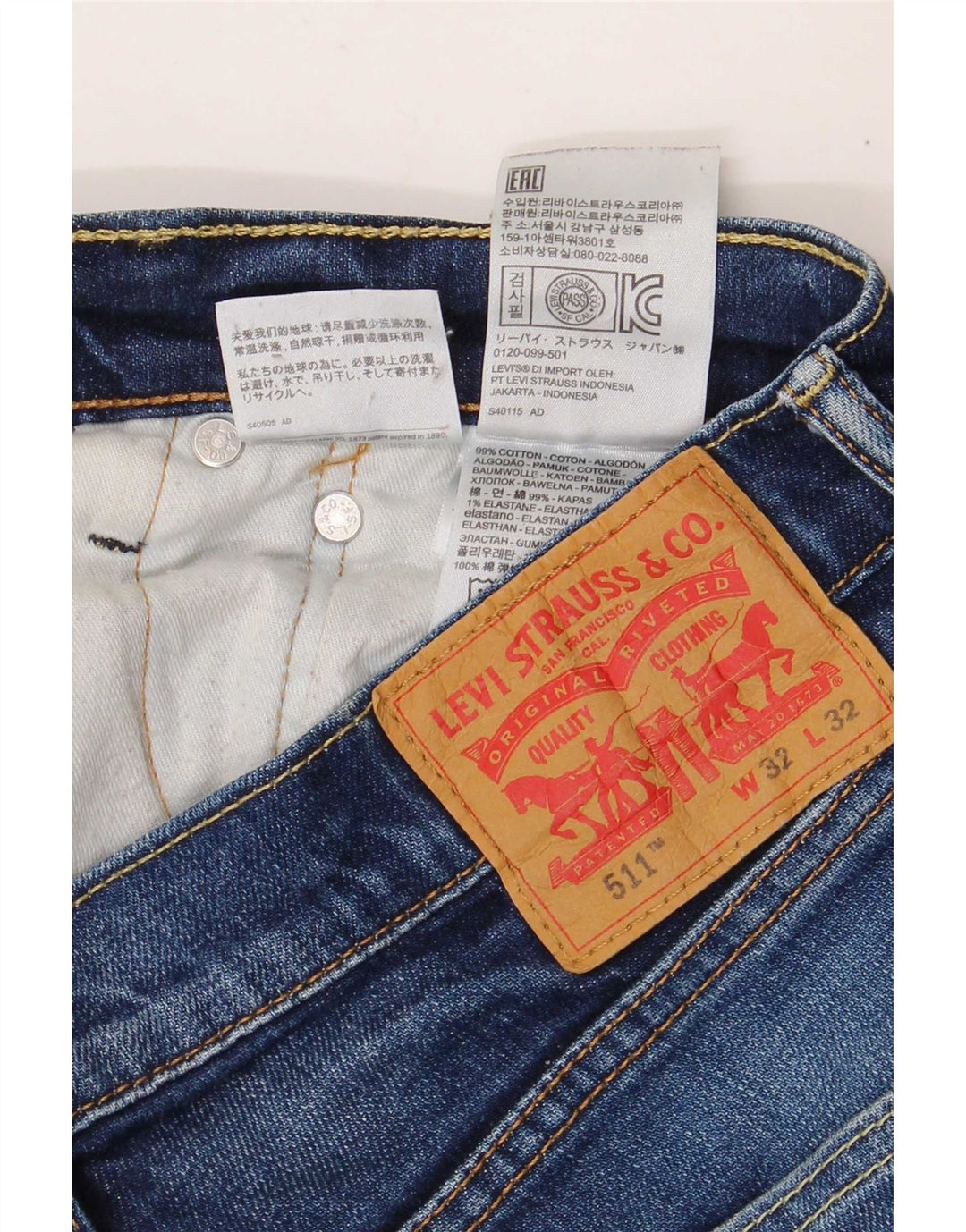 Мужские джинсы Levi's Slim 511 W32 L28 синие, хлопок