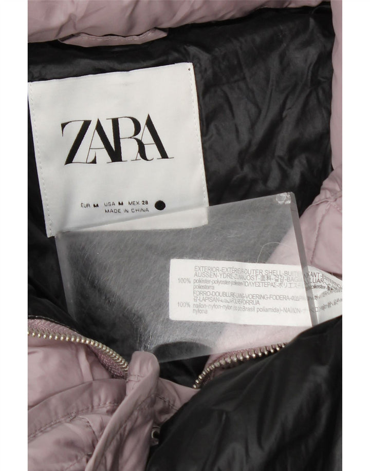Женская стеганая куртка Zara UK 14, полиэстер среднего розового цвета