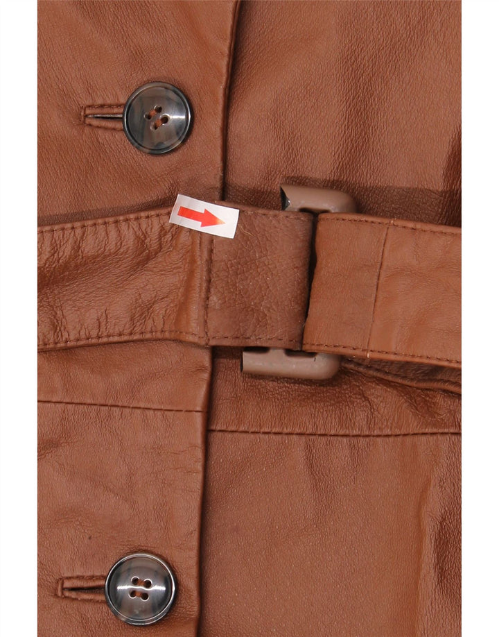 Винтажное женское двубортное пальто оверсайз UK 10, маленькое коричневое кожаное пальто