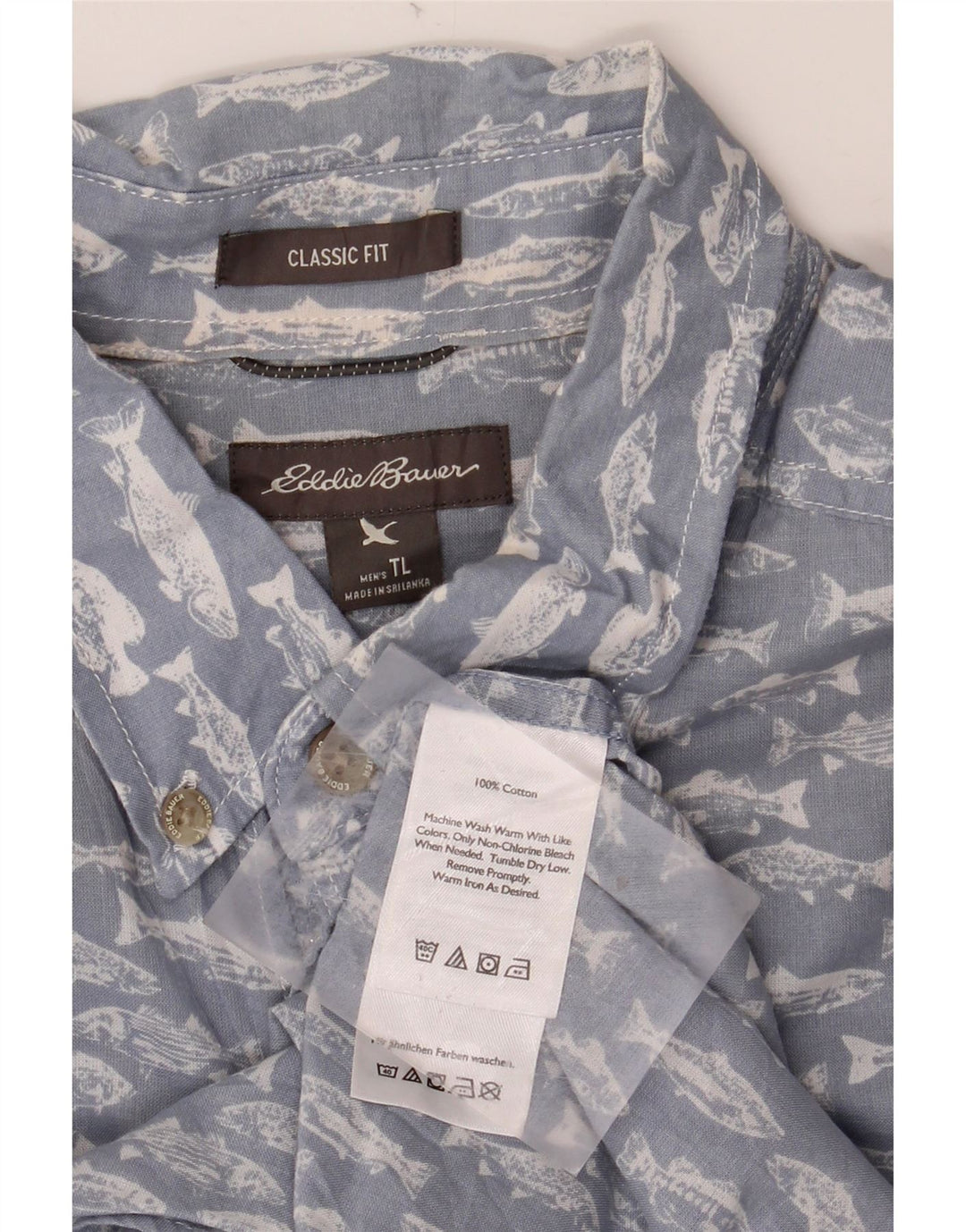 EDDIE BAUER Мужская высокая рубашка с коротким рукавом и абстрактным узором, большая синяя