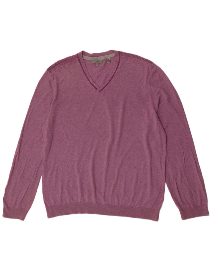 Мужской джемпер с v-образным вырезом Ted Baker, размер 6, 2XL, розовый хлопок