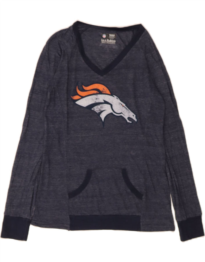 NFL Womens Denver Broncos Graphic Top Long Sleeve UK 12 Medium Navy Blue Vintage NFL and Second-Hand NFL from Messina Hembry 