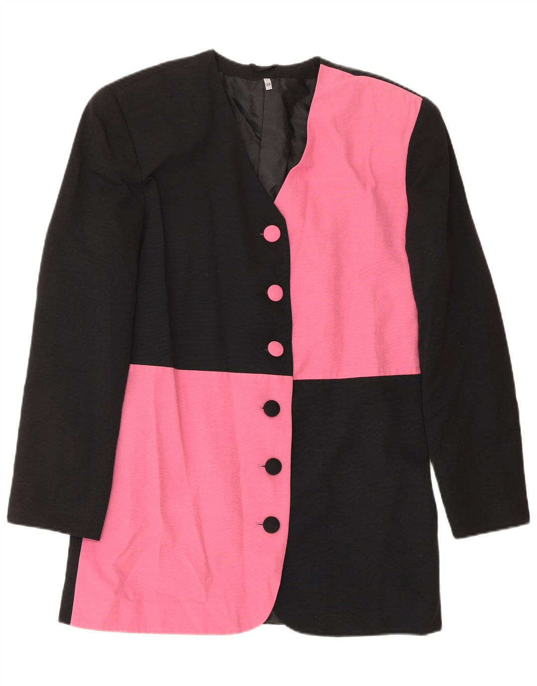 ВИНТАЖНЫЙ женский удлиненный пиджак UK 12, средний черный цвет с цветными блоками