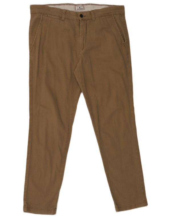 Jack & Jones Mens Slim Chino Trousers W34 L30 Beige Cotton