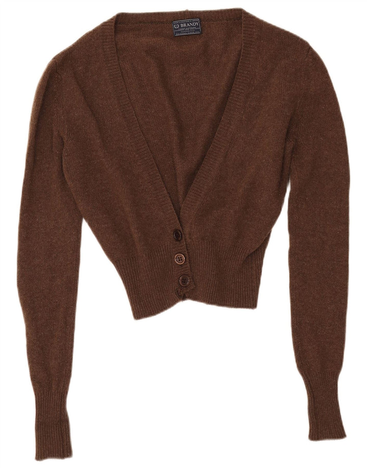 ВИНТАЖНЫЙ женский укороченный кардиган-свитер UK 14, средний коричневый цвет из овечьей шерсти