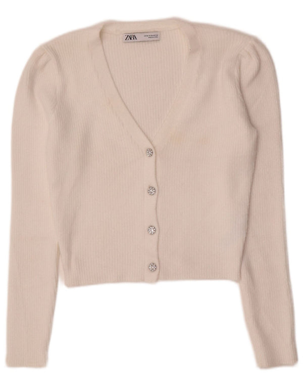 Женский укороченный кардиган Zara UK 12, средний белый нейлон