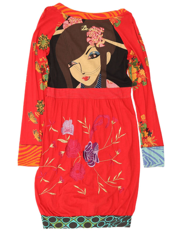 Женское платье Desigual с длинными рукавами и рисунком, Великобритания, 18 XL, красное хлопковое платье с цветочным принтом