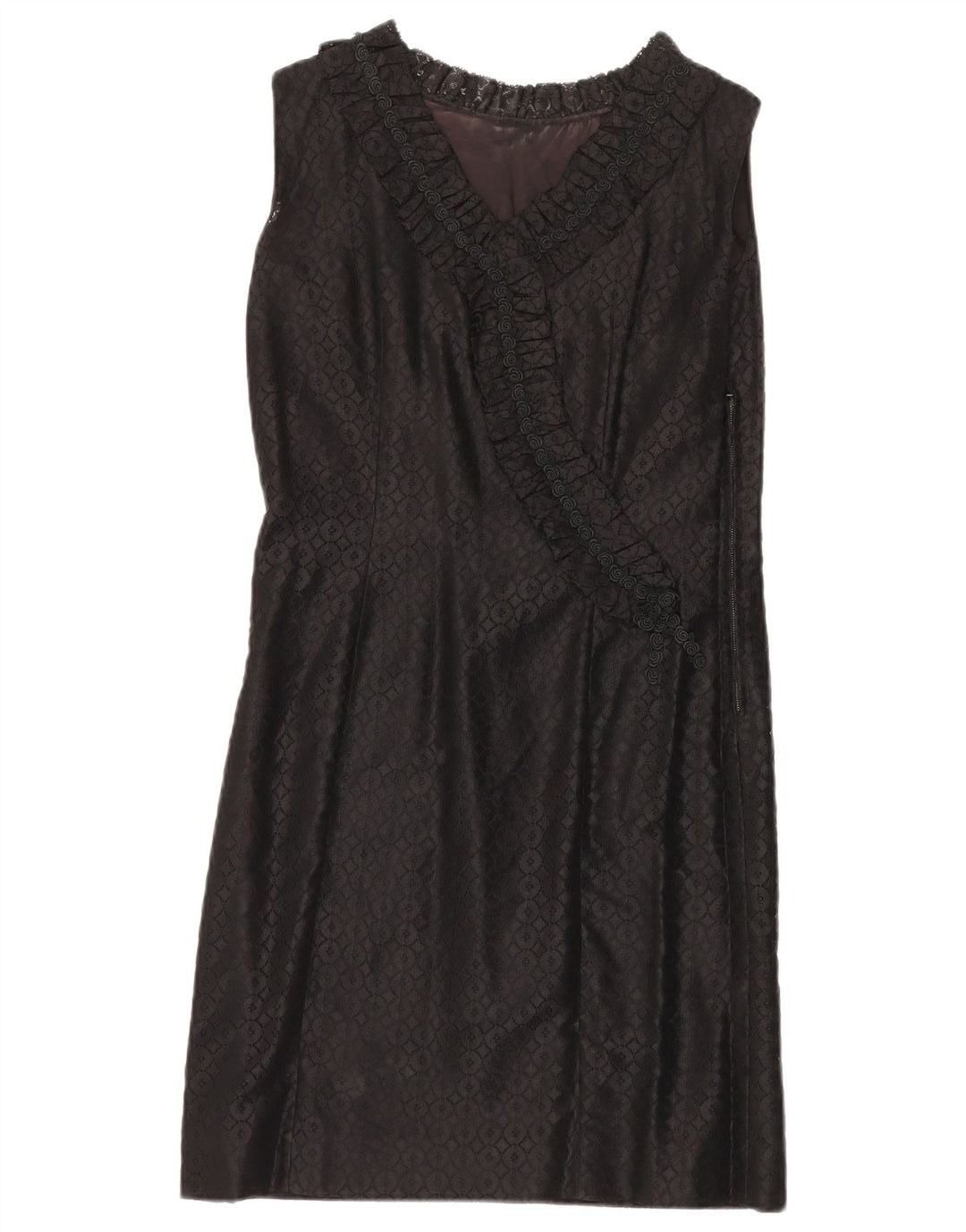 ВИНТАЖНОЕ женское кружевное платье прямого кроя без рукавов, Великобритания 12, средний черный с цветочным принтом