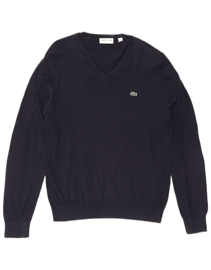Мужской джемпер с v-образным вырезом Lacoste, размер 4, средний, темно-синий, хлопковый