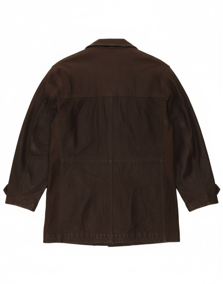 Винтажное мужское двубортное кожаное пальто IT 54 2XL Коричневое кожаное
