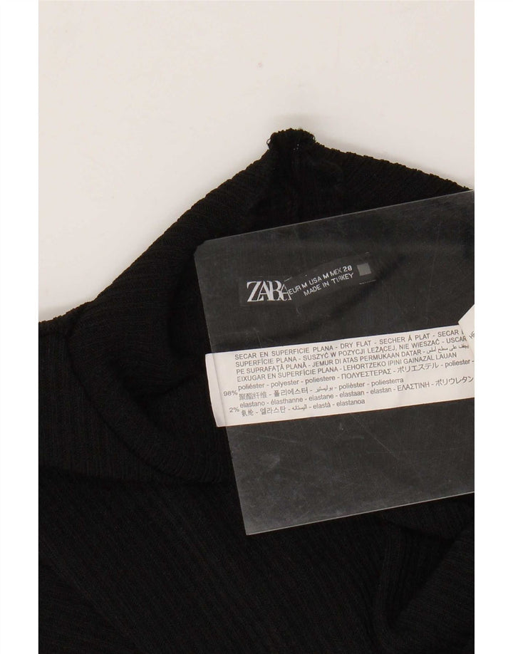Zara Женская футболка Top UK 12 Средний черный полиэстер