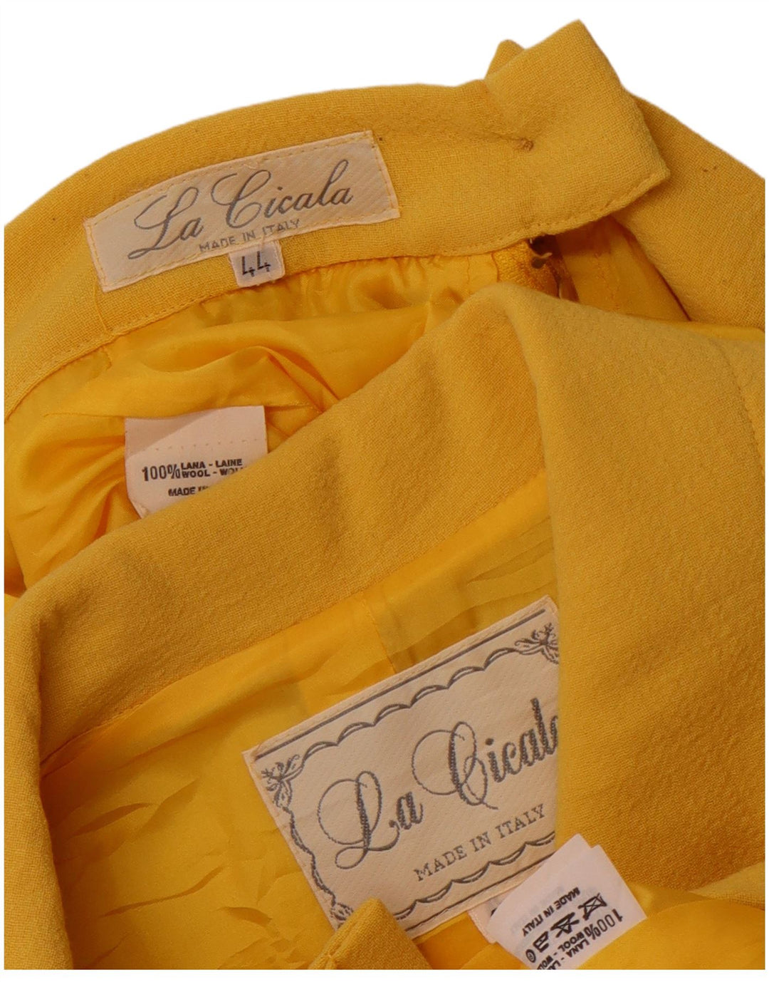 ВИНТАЖНЫЙ комплект женской юбки из 2 предметов на 4 пуговицах IT 44 Средний W26 Желтая шерсть