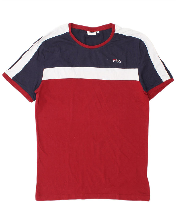 Мужская футболка Fila Top среднего красного цвета из хлопка с цветными блоками