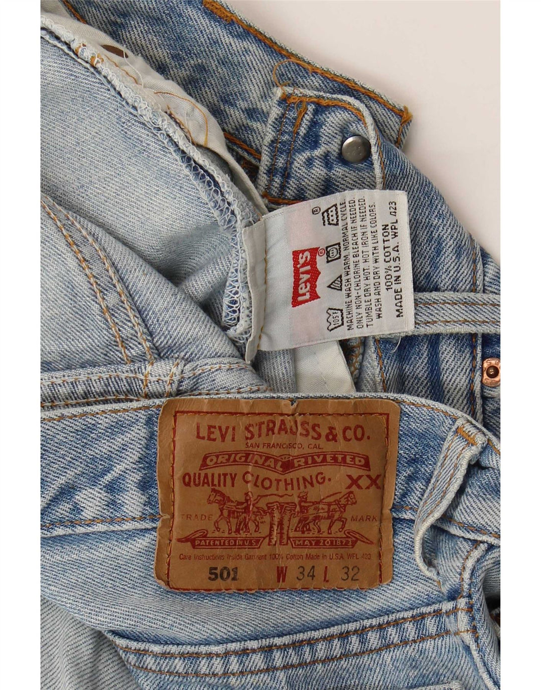 Мужские прямые джинсы Levi's 501 W34 L29, синий хлопок