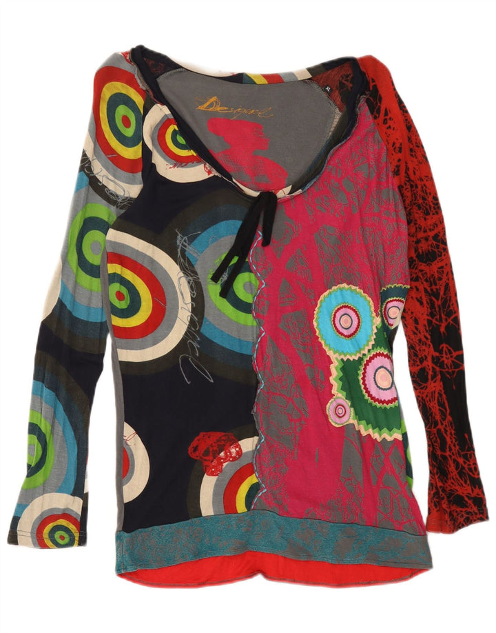 Женский топ DESIGUAL с длинным рукавом и рисунком, UK 18 XL, разноцветный, с геометрическим узором