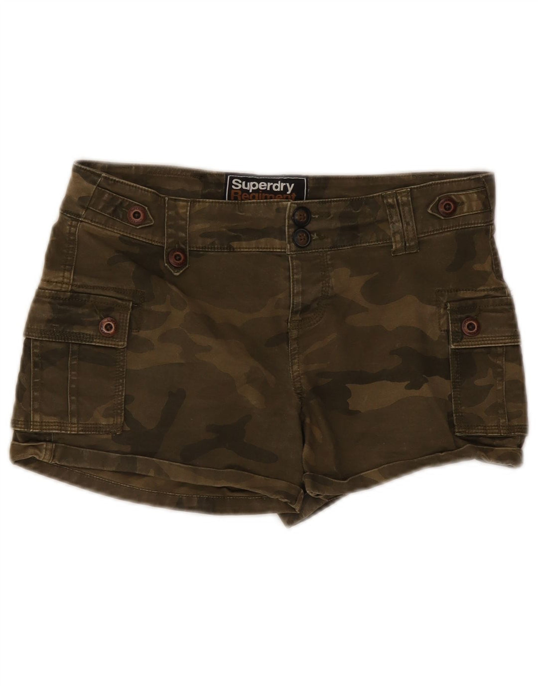 Женские шорты карго Superdry, маленькие W30, камуфляжный хлопок цвета хаки