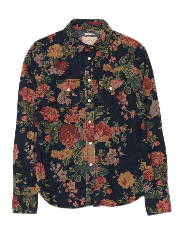 Женская вельветовая рубашка Ralph Lauren UK 6 XS Темно-синяя хлопковая рубашка с цветочным принтом